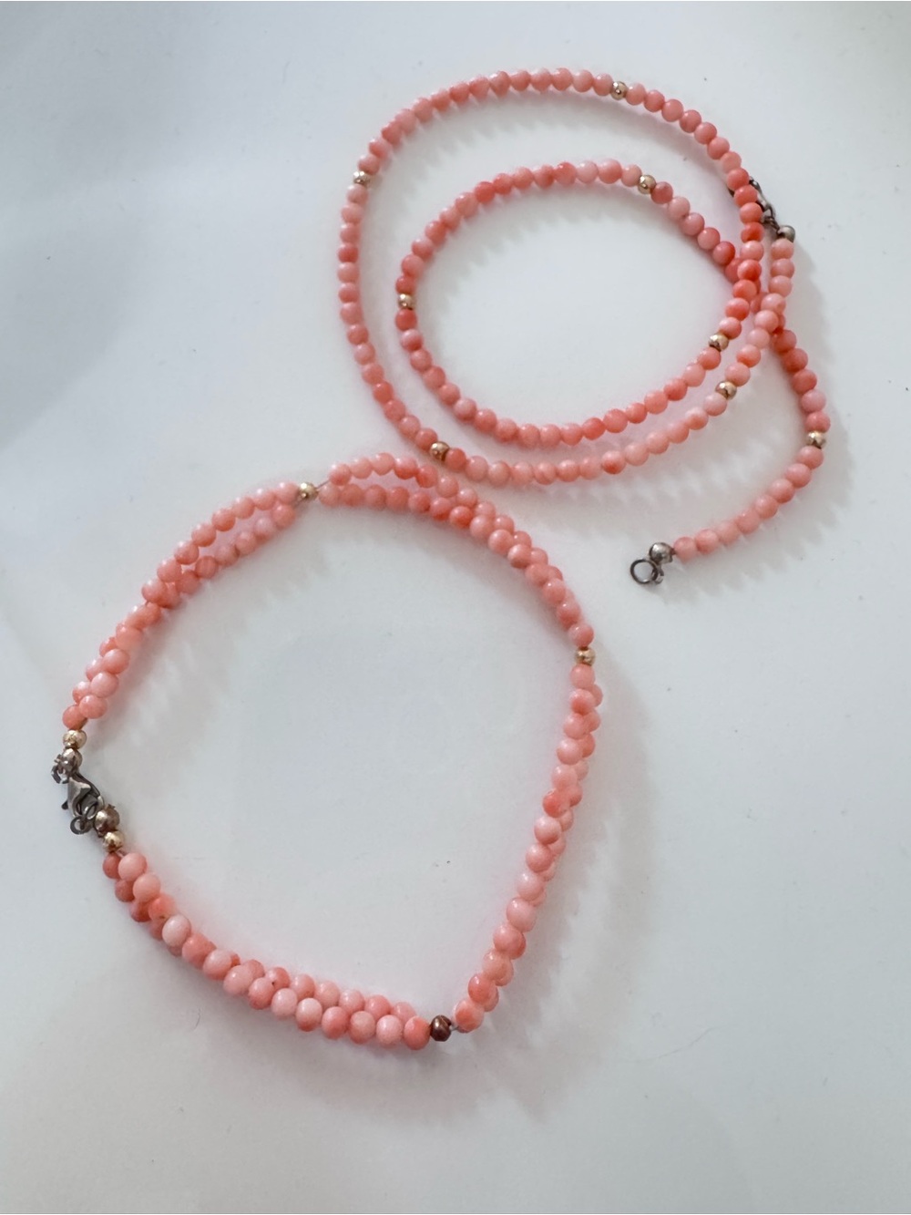 Vintage Angel Skin Coral Matching Necklace and 2-Strand Bracelet Set 4mm